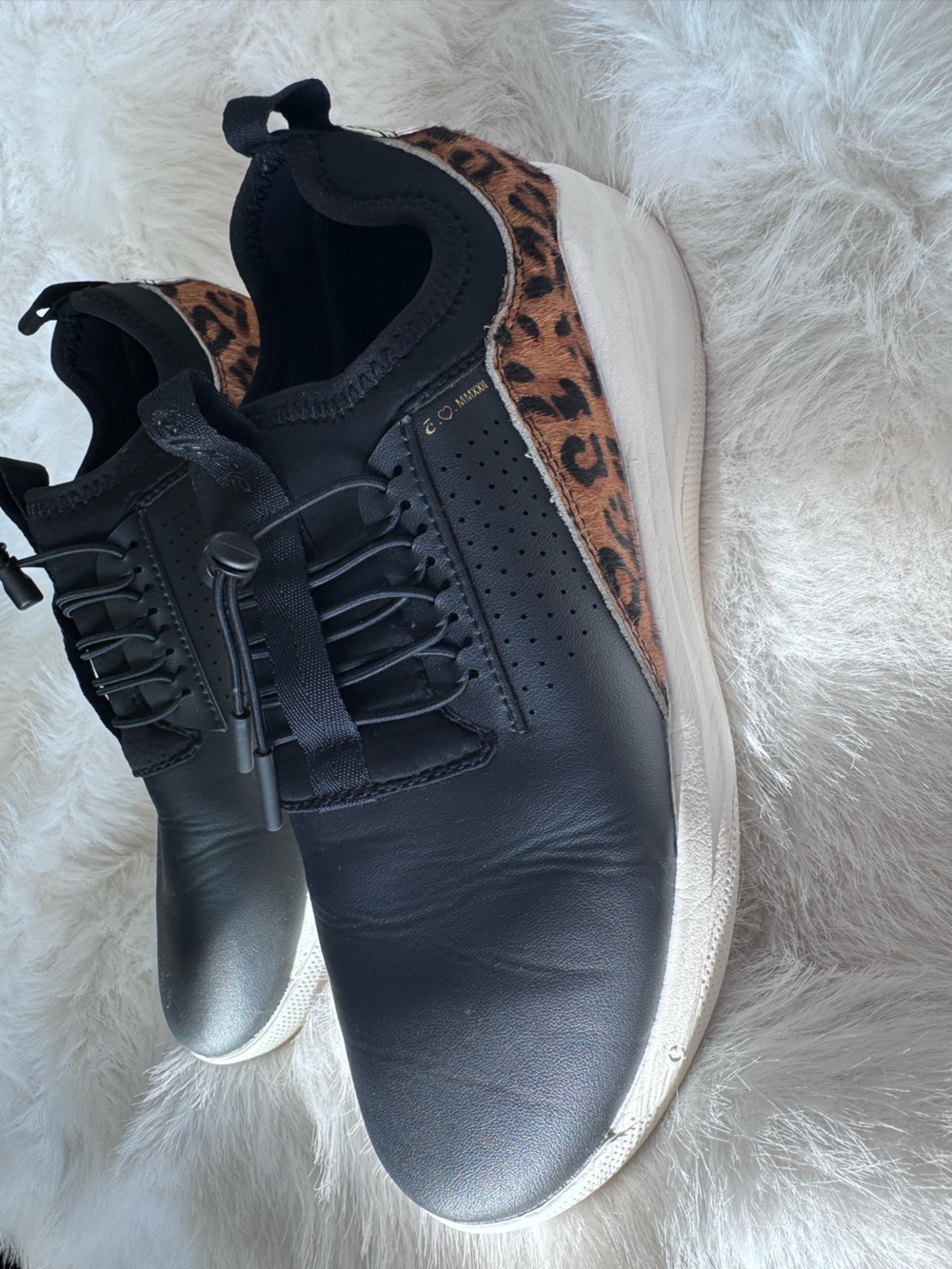 Women's Black Sneakers with Leopard Accent